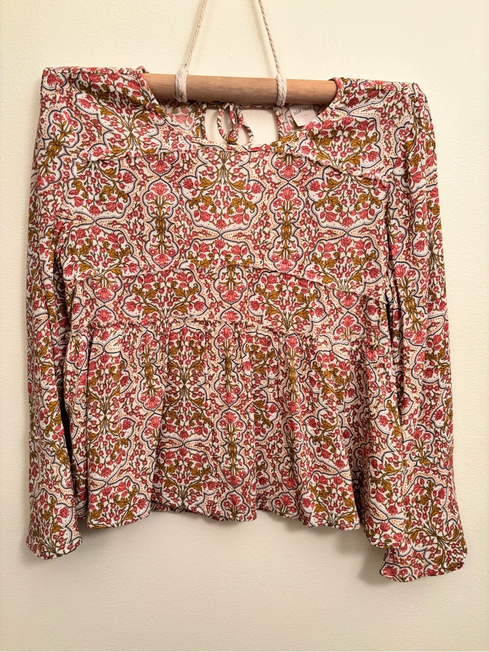Wild Pearl Floral Peasant Top - Pink, Olive & Cream